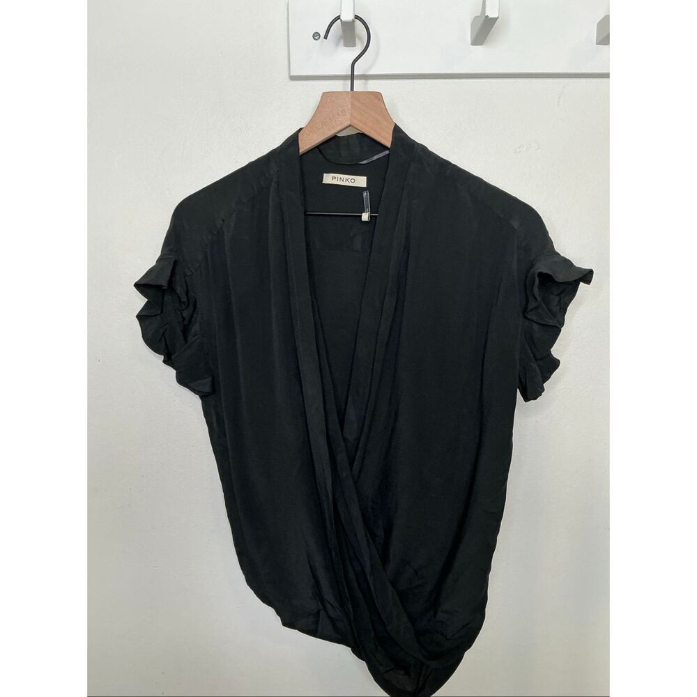 Pinko Silk Ruffle Sleeve Top | 4 in Black